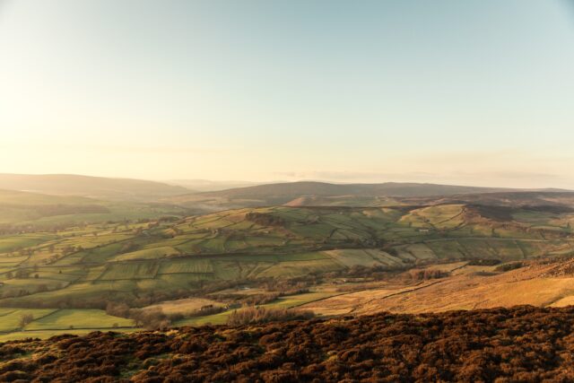 Rolling hills of Yorkshire at sunset