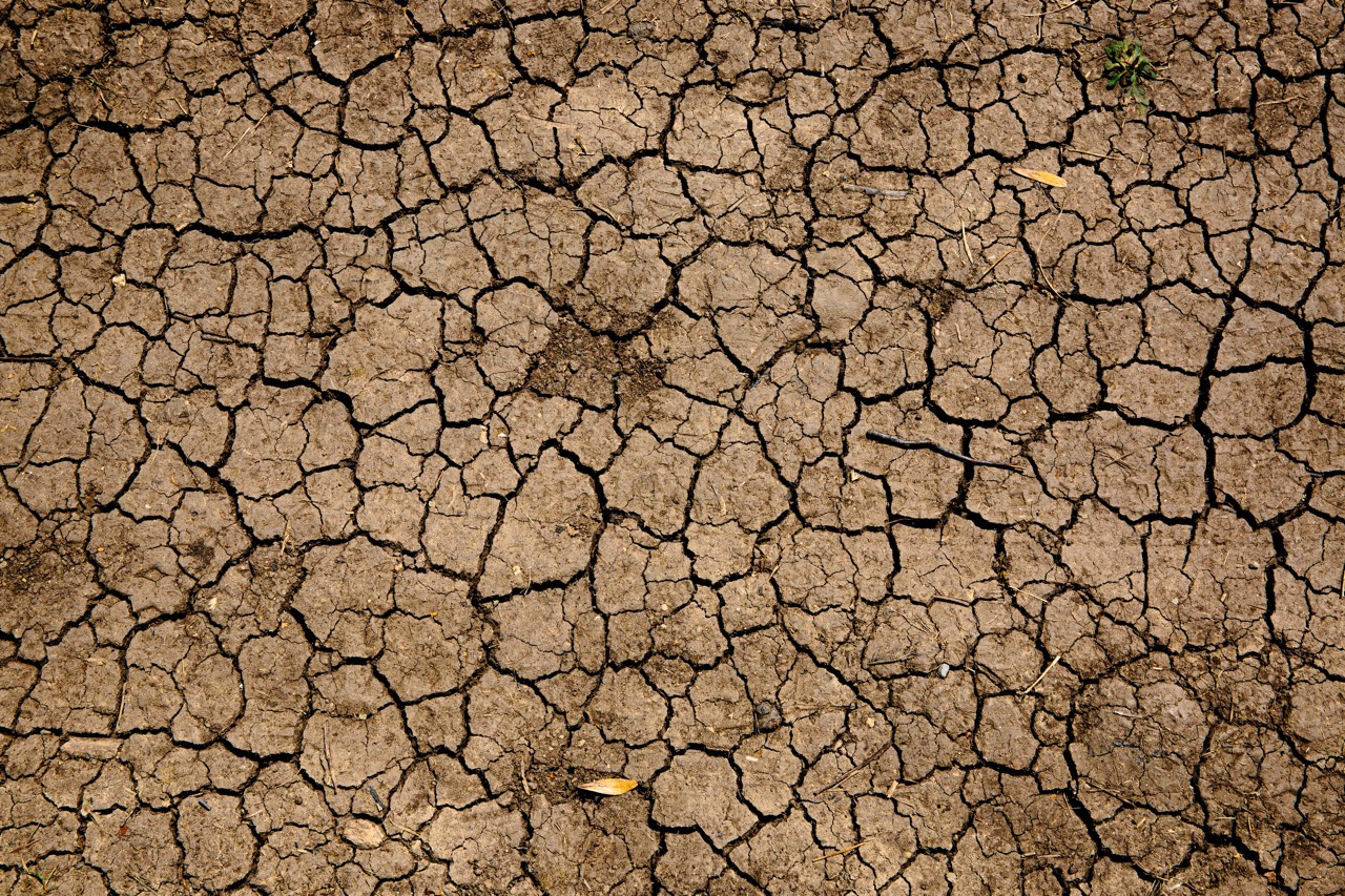 Aerial image of cracked soil in a drought